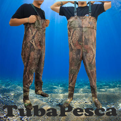 Macacão de Pesca Impermeável Jardineira com Bota Camuflado Silicone